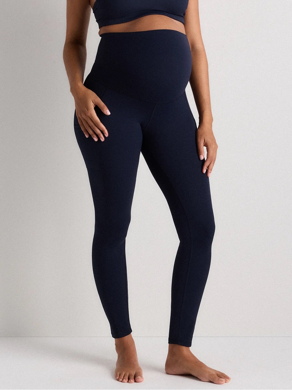 Quince Deep Navy Workout Gym Ultra-Form Maternity Pocket Leggings Large